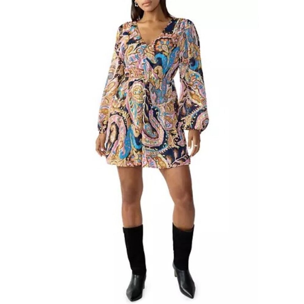 Sanctuary “Girls Day Out” Long Sleeve Deep-V Mini Dress